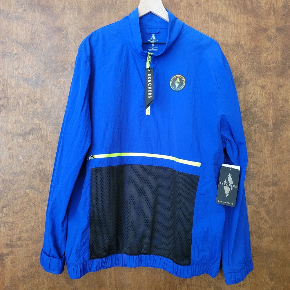 Sketchers quarter zip blue and neon pull over genuine windbreaker